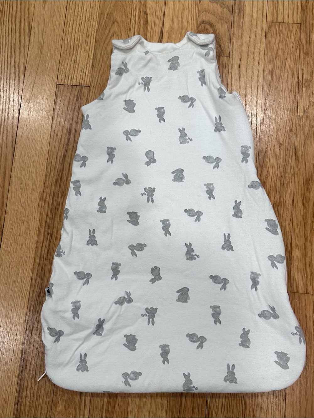 Petit Bateau White Sleep Sack with Gray Bunny Print Newborn to 6 months